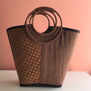 Beautiful Bamboo Handle Multi-Textured Handbag